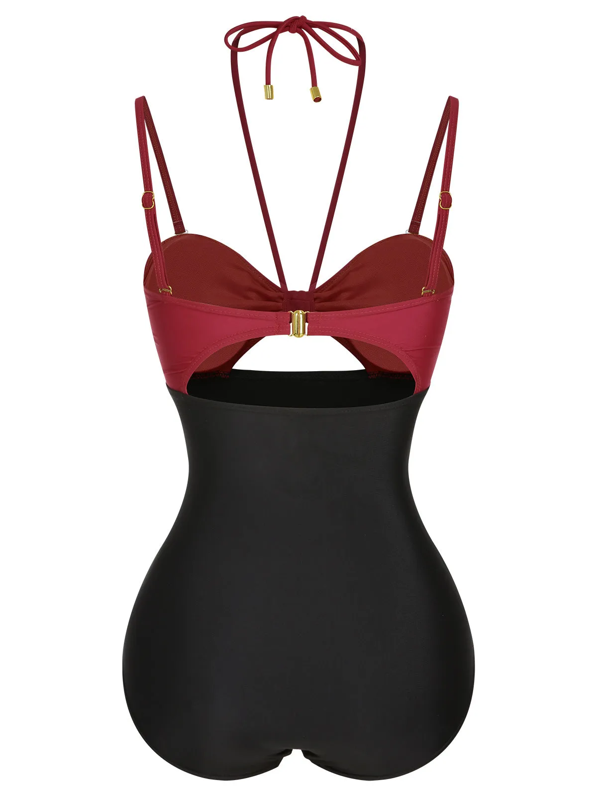 1950s Solid Cutout Halter Strap Swimsuit