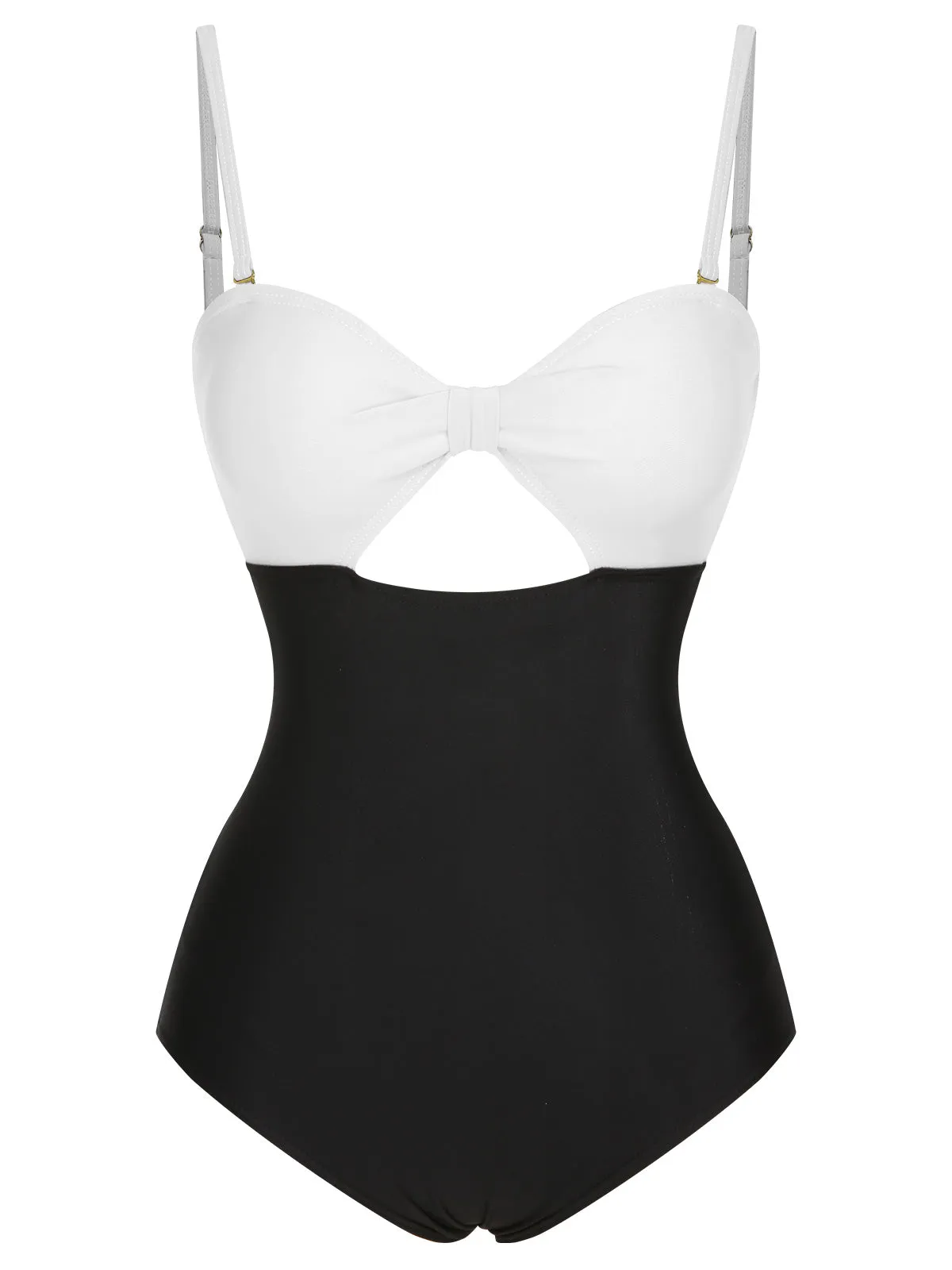 1950s Solid Cutout Halter Strap Swimsuit