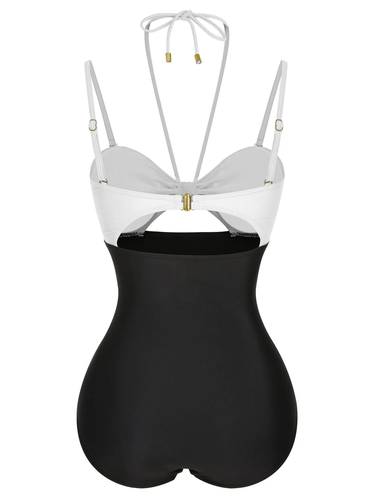 1950s Solid Cutout Halter Strap Swimsuit