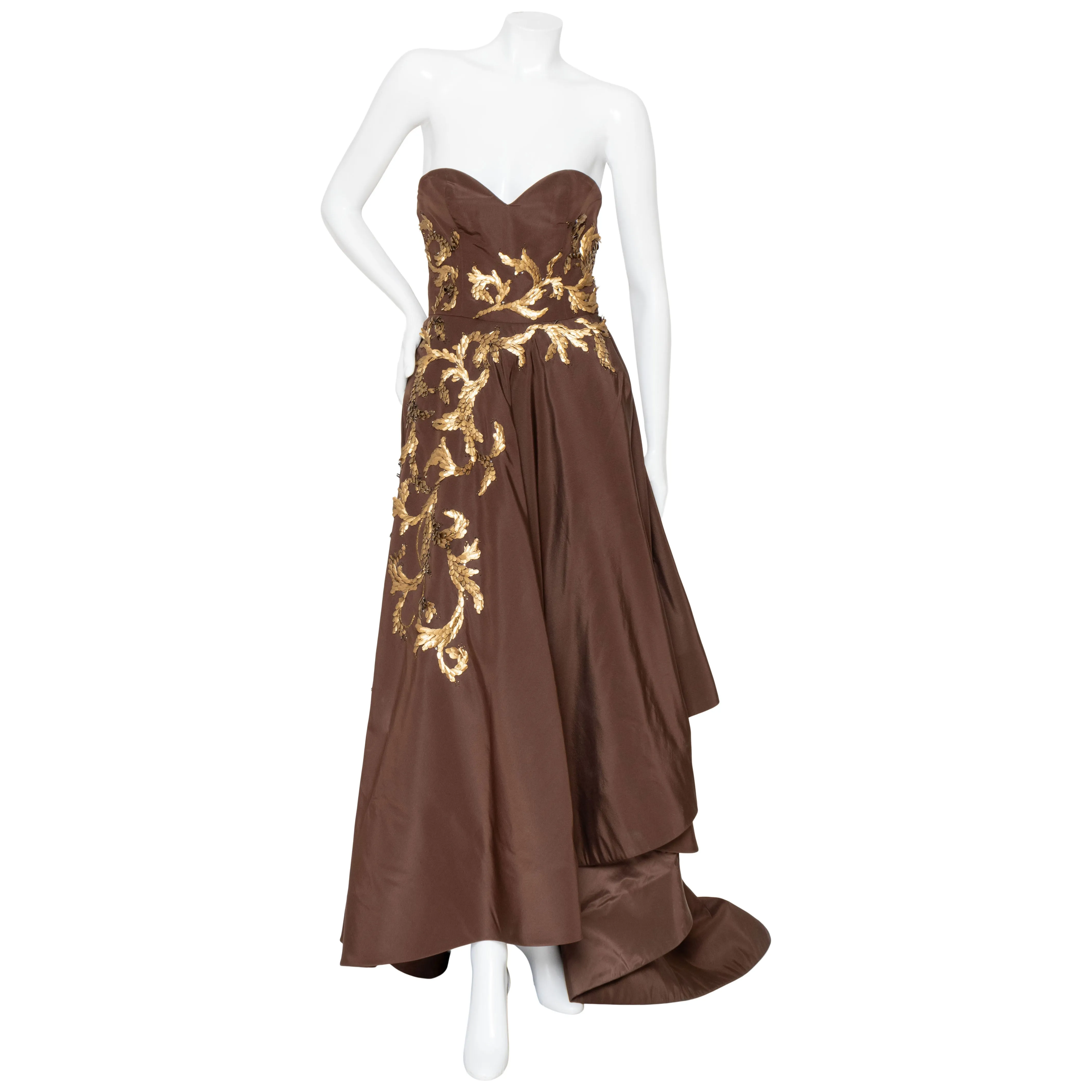 2014 Brown Embellished Strapless Gown