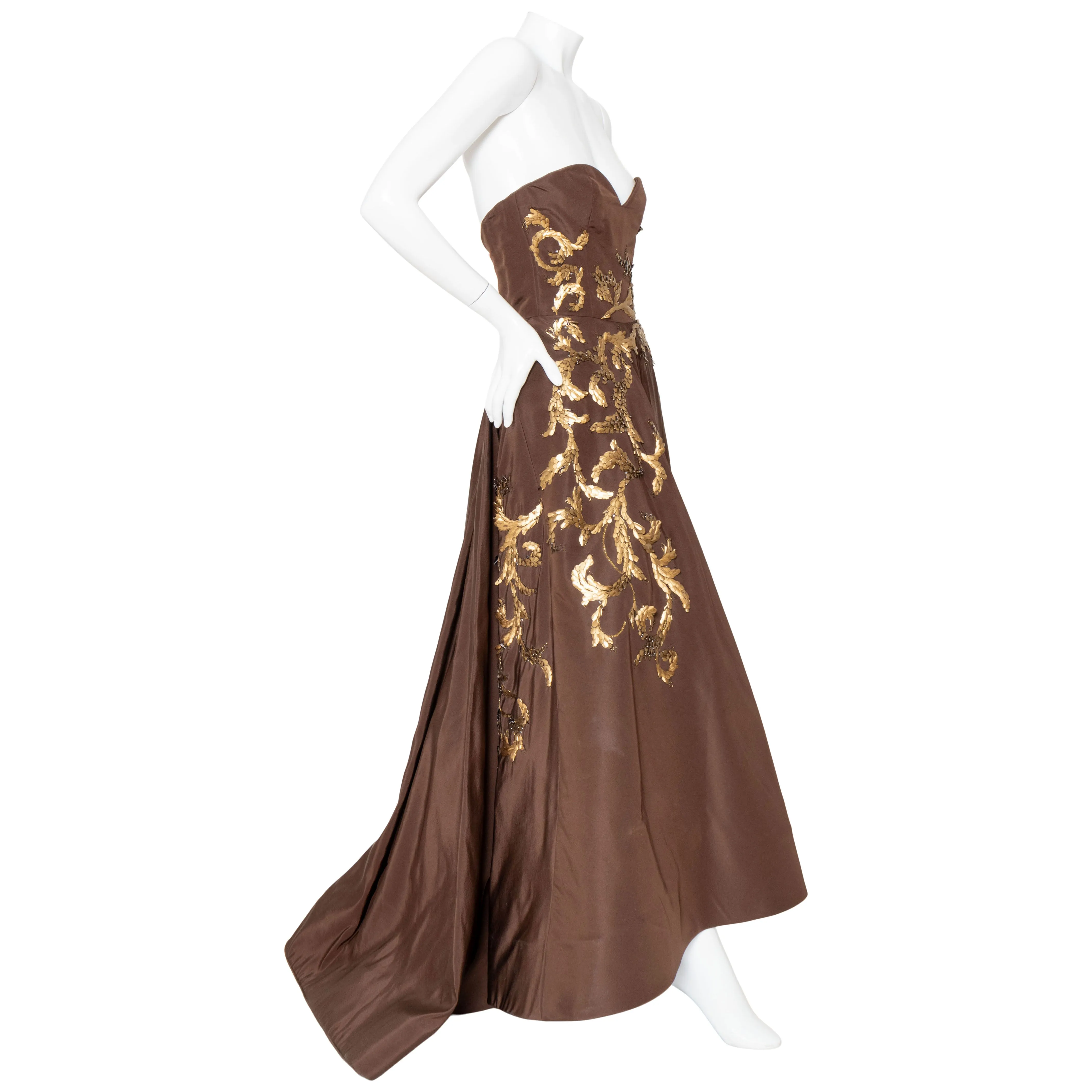 2014 Brown Embellished Strapless Gown