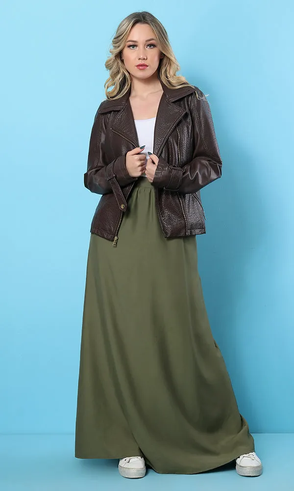 34555 Basic Maxi Loose Olive Skirt