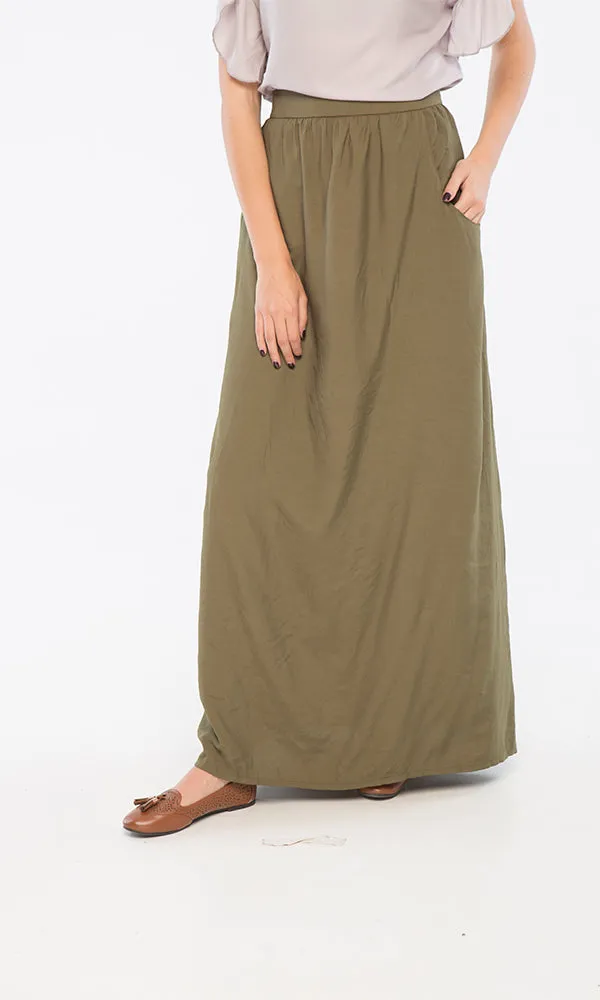 34555 Basic Maxi Loose Olive Skirt