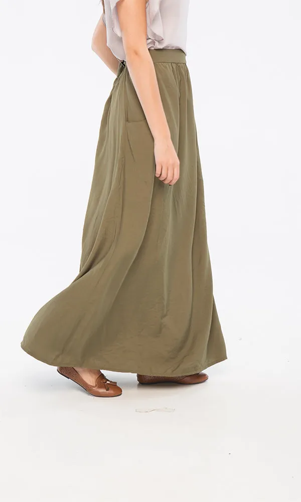 34555 Basic Maxi Loose Olive Skirt