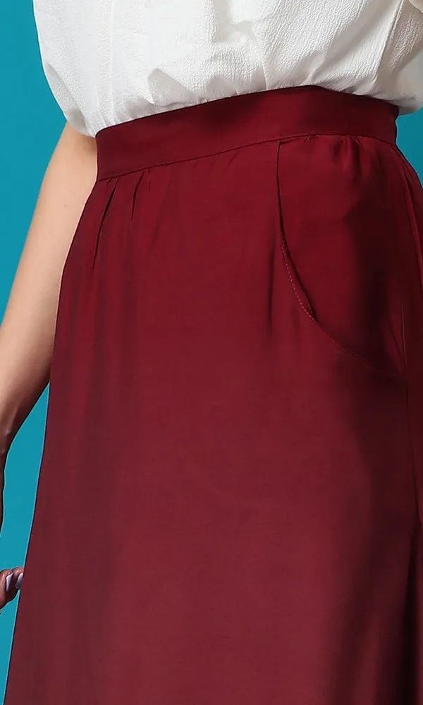 47455 Maroon Red Maxi Solid Basic Skirt