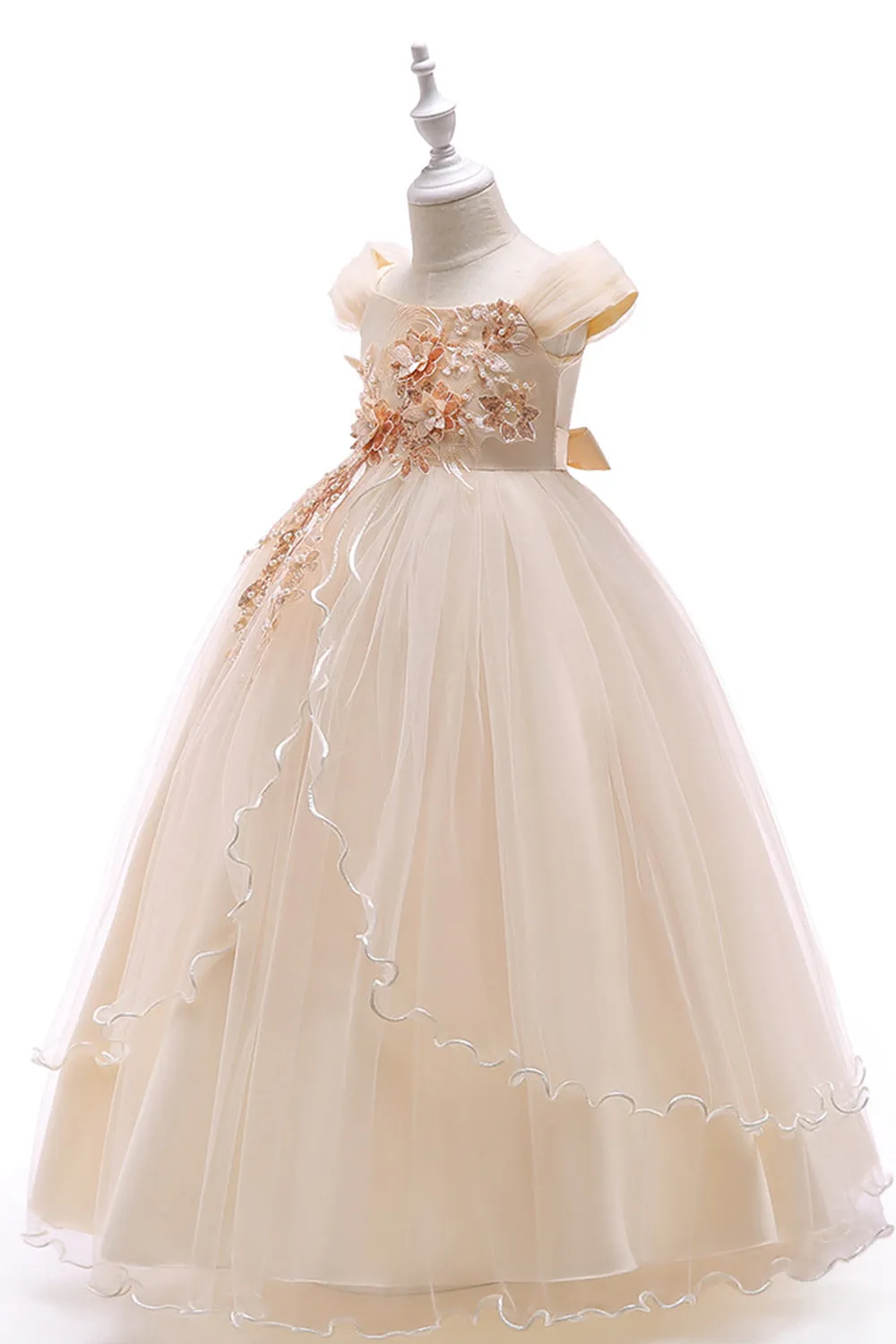 A-Line Beaded Blush Girls Dresses with Appliques