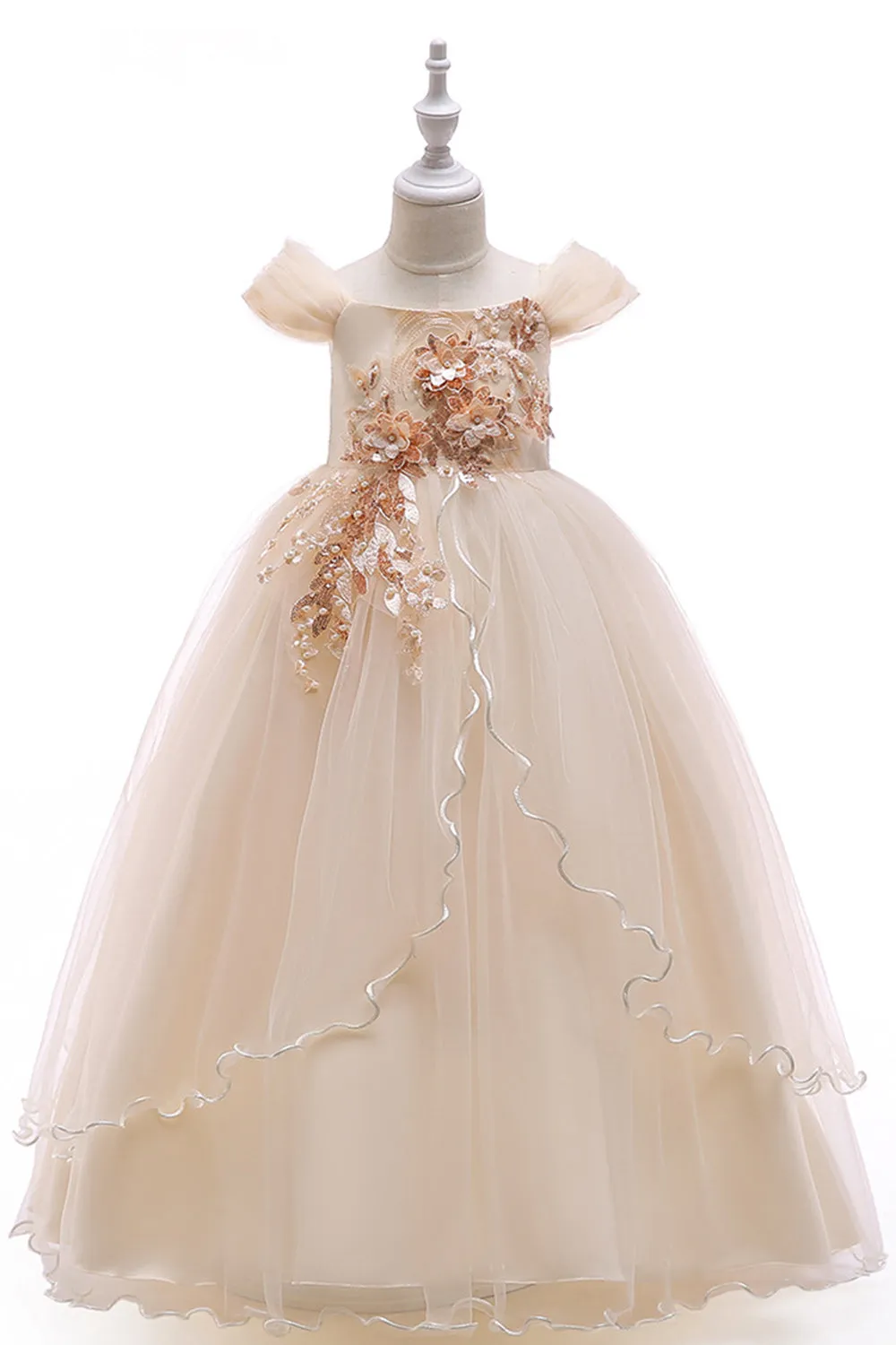 A-Line Beaded Blush Girls Dresses with Appliques