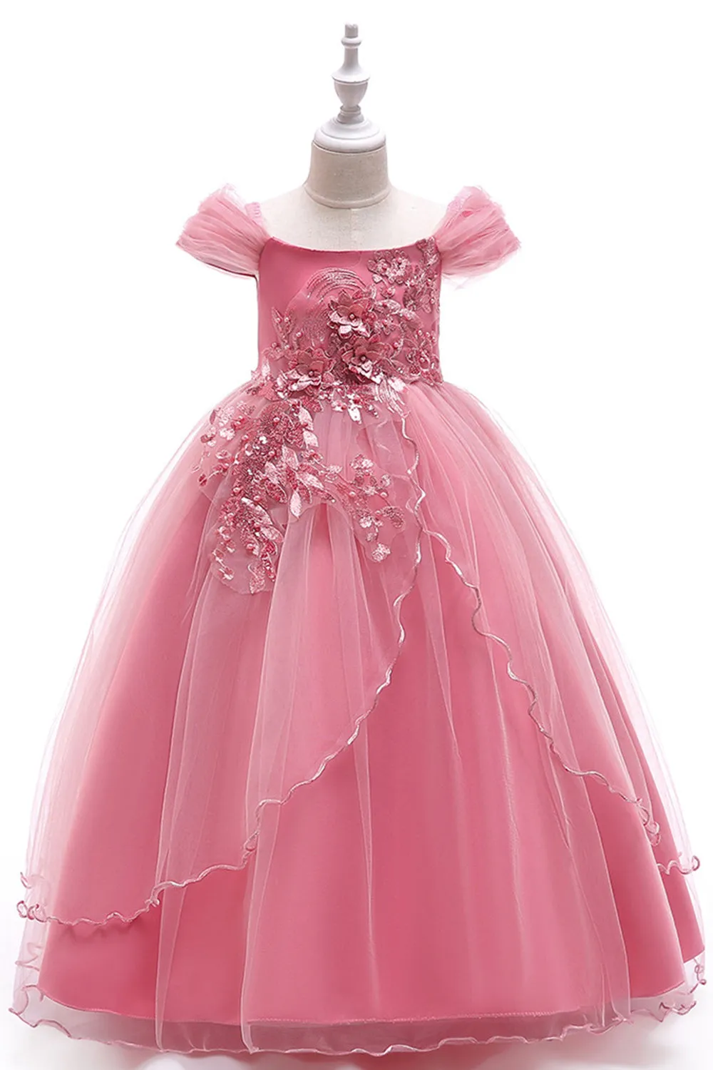 A-Line Beaded Blush Girls Dresses with Appliques