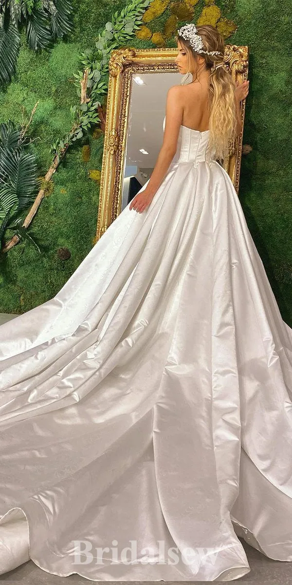 A-line Best Satin Strapless Princess Vintage Dream Beach Long Wedding Dresses, Bridal Gown WD485