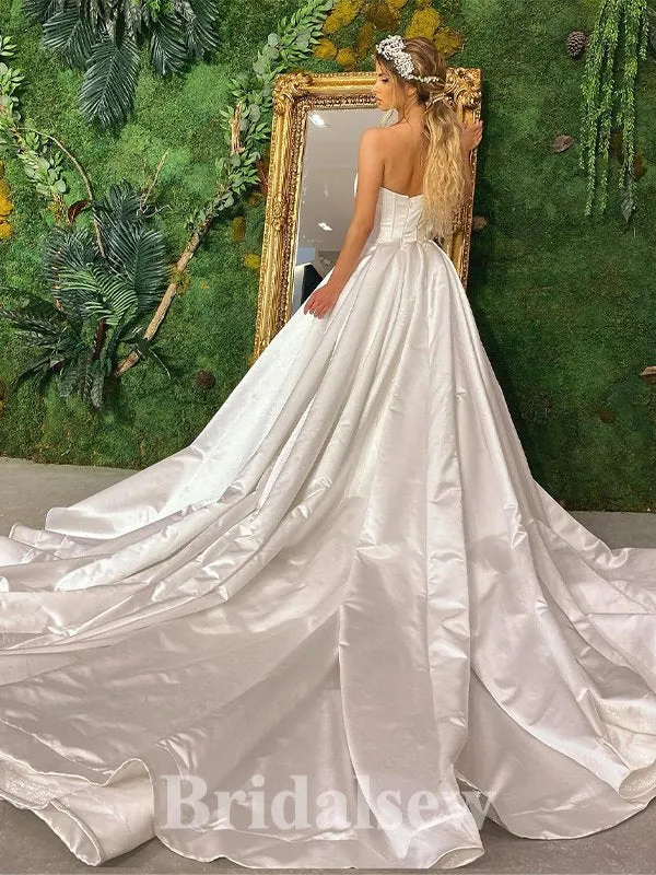 A-line Best Satin Strapless Princess Vintage Dream Beach Long Wedding Dresses, Bridal Gown WD485