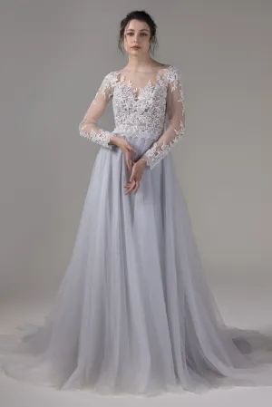 A-Line Chapel Train Lace Tulle Wedding Dress CW2809