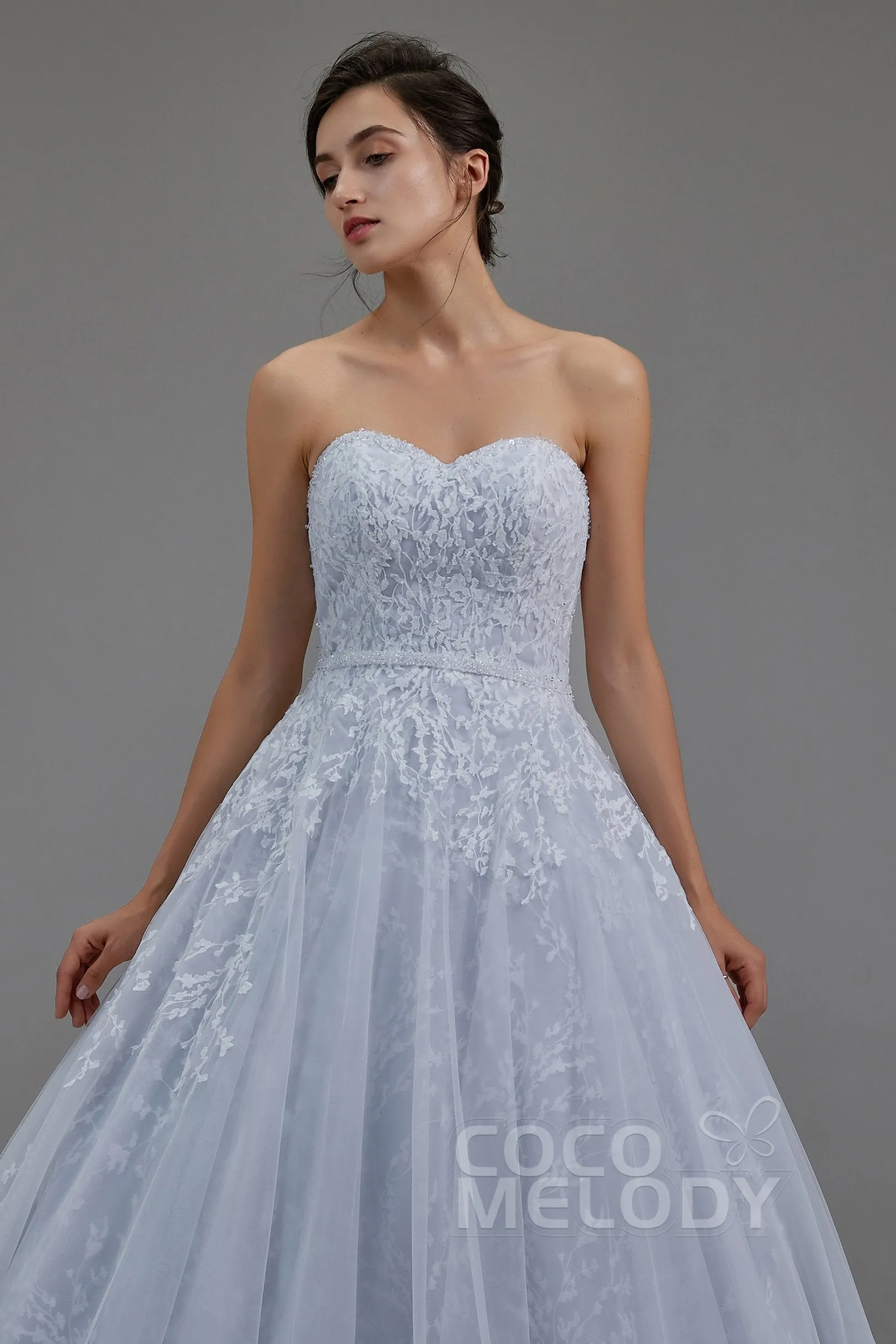 A-Line Chapel Train Tulle Wedding Dress LD5054