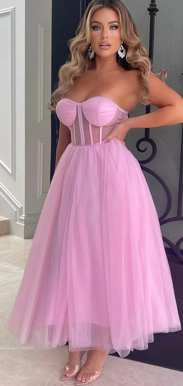 A-line Charming Short Prom Dresses, Pink Tulle Lovely Formal Homecoming Dresses HD016