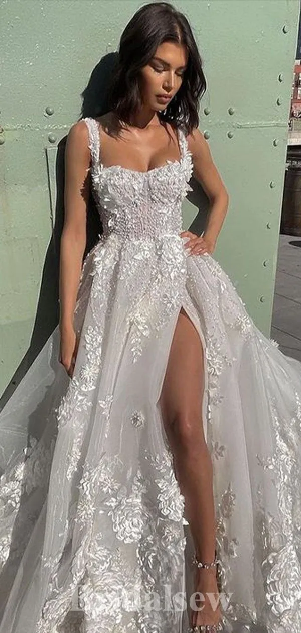 A-line Custom Lace Best Vintage Dream Beach Long Wedding Dresses WD525