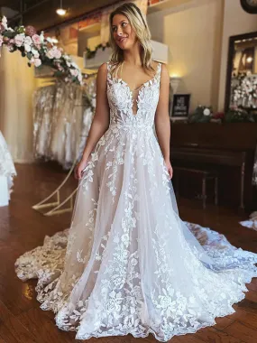 A-line Elegant Classic Fantastic Lace Beach Vintage Long Wedding Dresses WD318