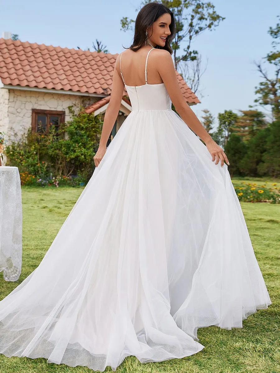 A-Line Halter Neck Applique Wedding Dress with Tulle