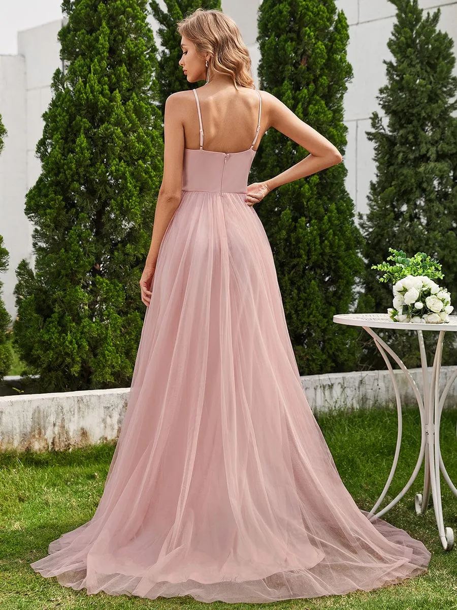 A-Line Halter Neck Applique Wedding Dress with Tulle