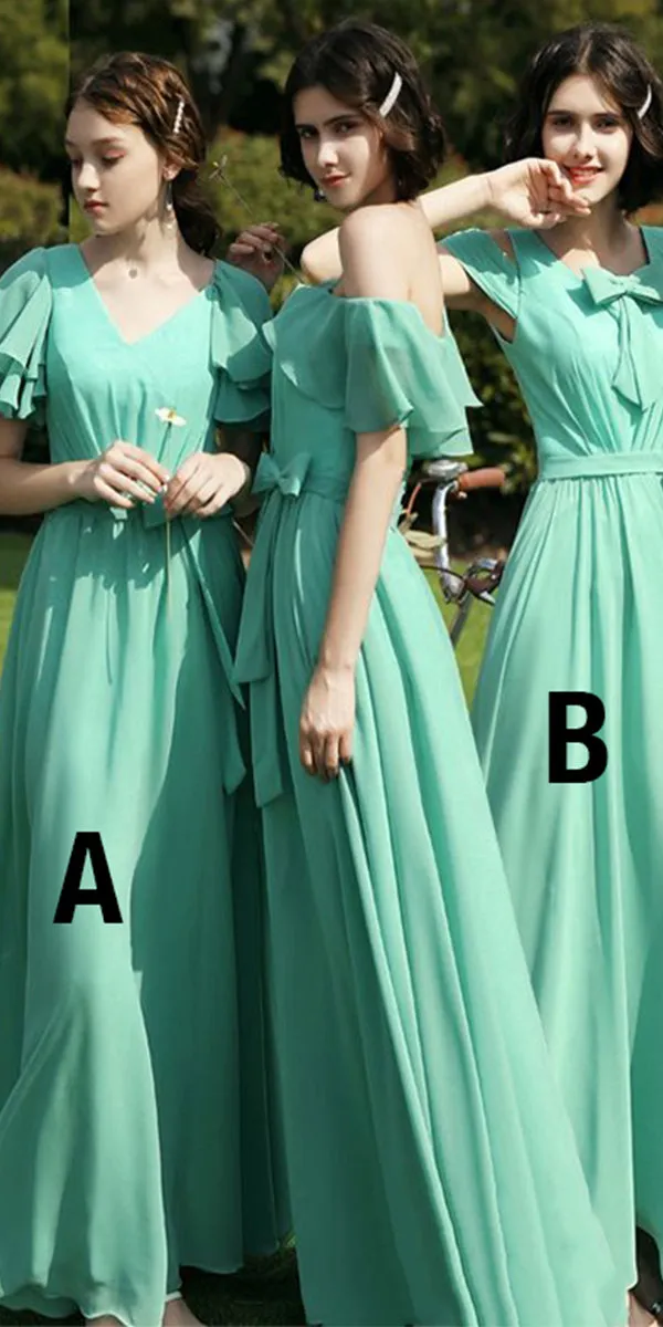 A-line Mint Mismatched Elegant Long Bridesmaid Dresses BD040