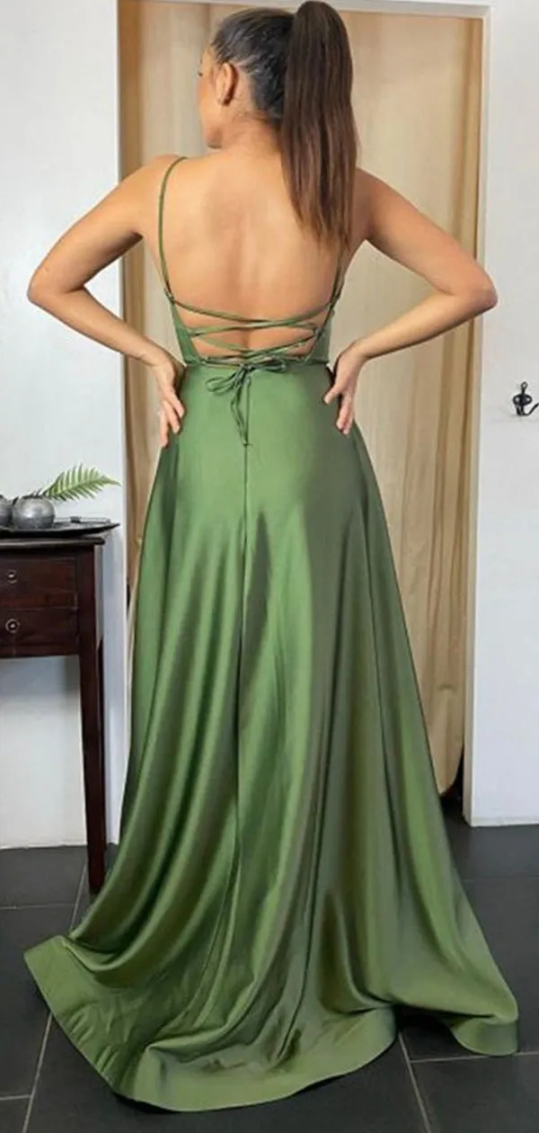 A-line Spaghetti Straps Simple Long Prom Dresses, Evening Dress PD204