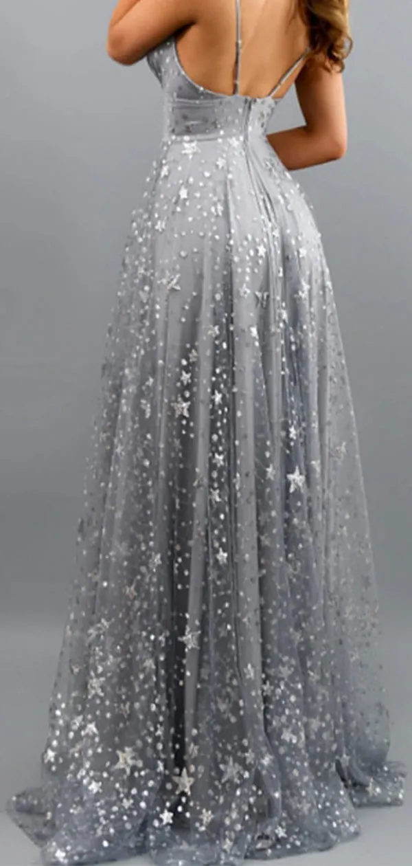 A-line Unique Sequin Modest Pretty Formal Long Evening Prom Dresses PD285