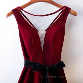 A Line V Neck Short Burgundy Prom Dresses, Wine Red Short Formal Graduation Homecoming Dresses