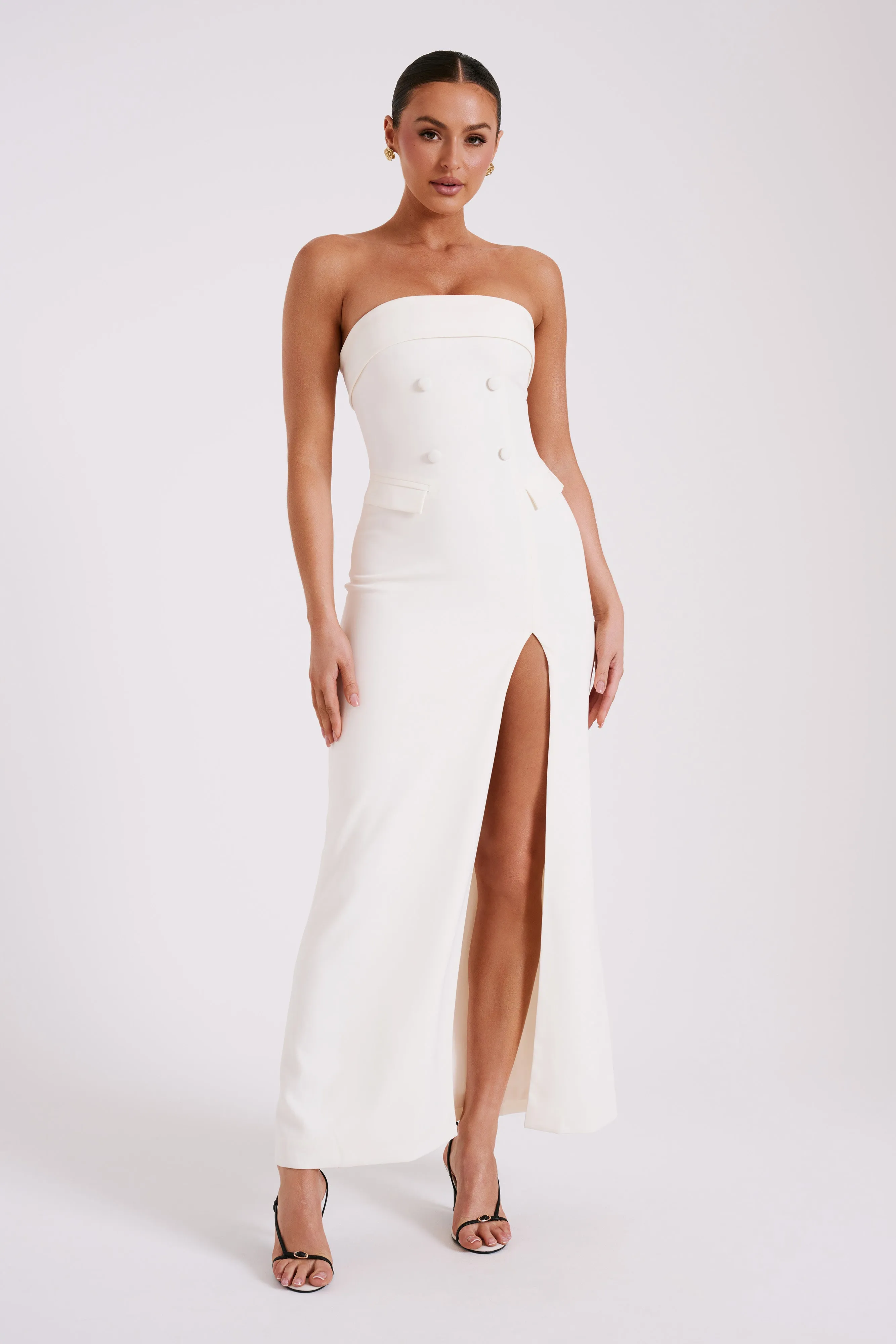 Abbie Strapless Suiting Maxi Dress - Ivory