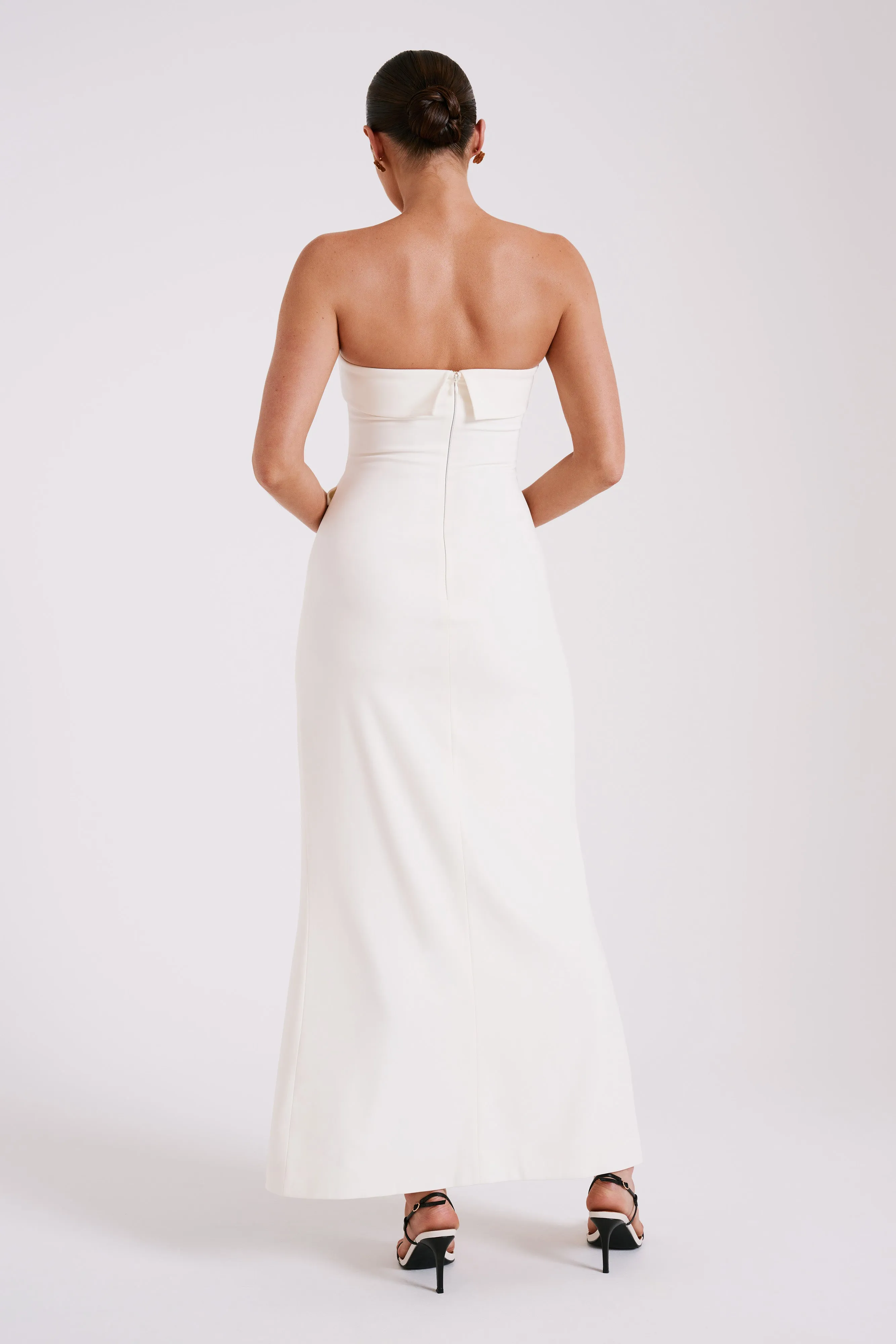 Abbie Strapless Suiting Maxi Dress - Ivory