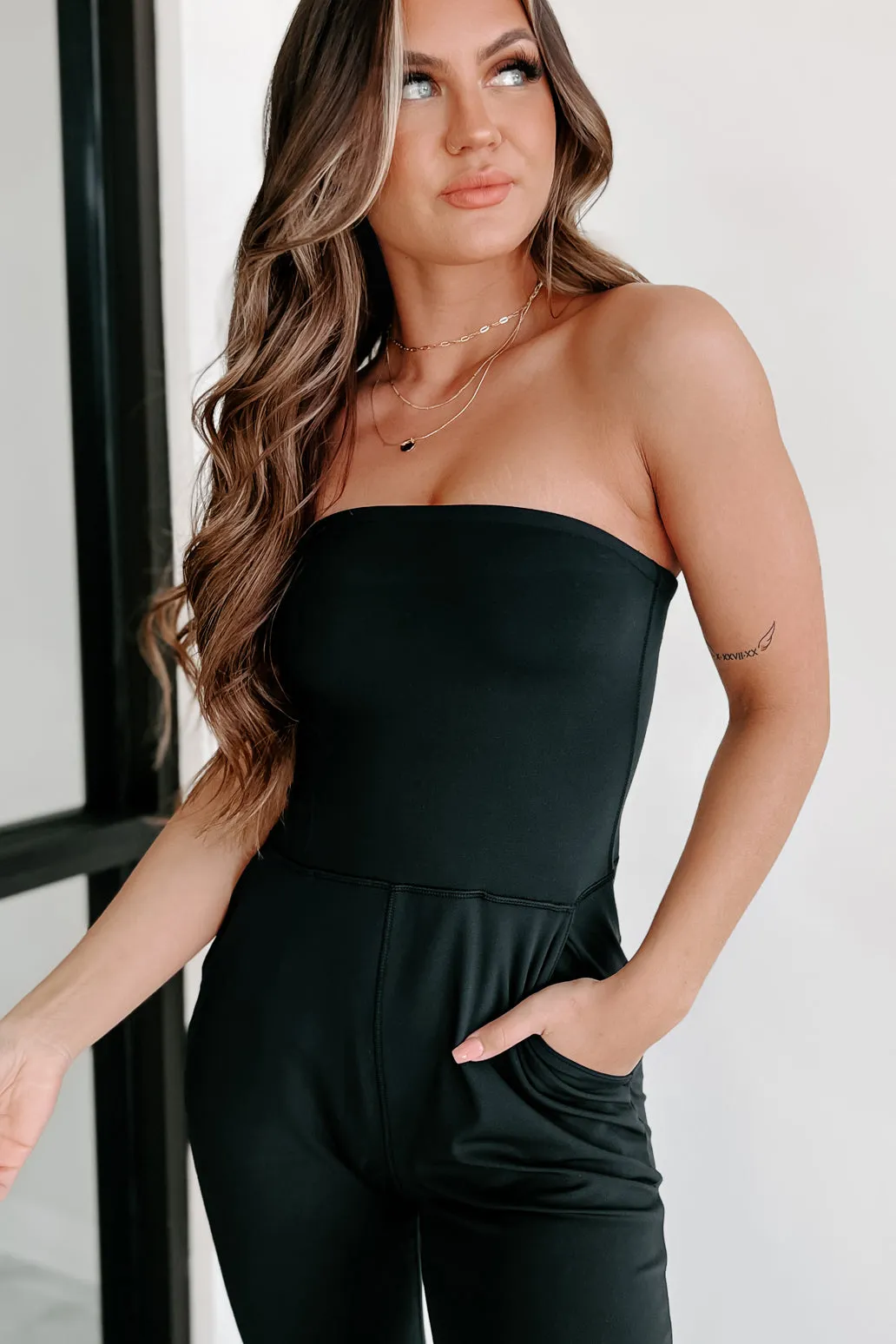 Addicted To Traveling Strapless Jumpsuit (Black)