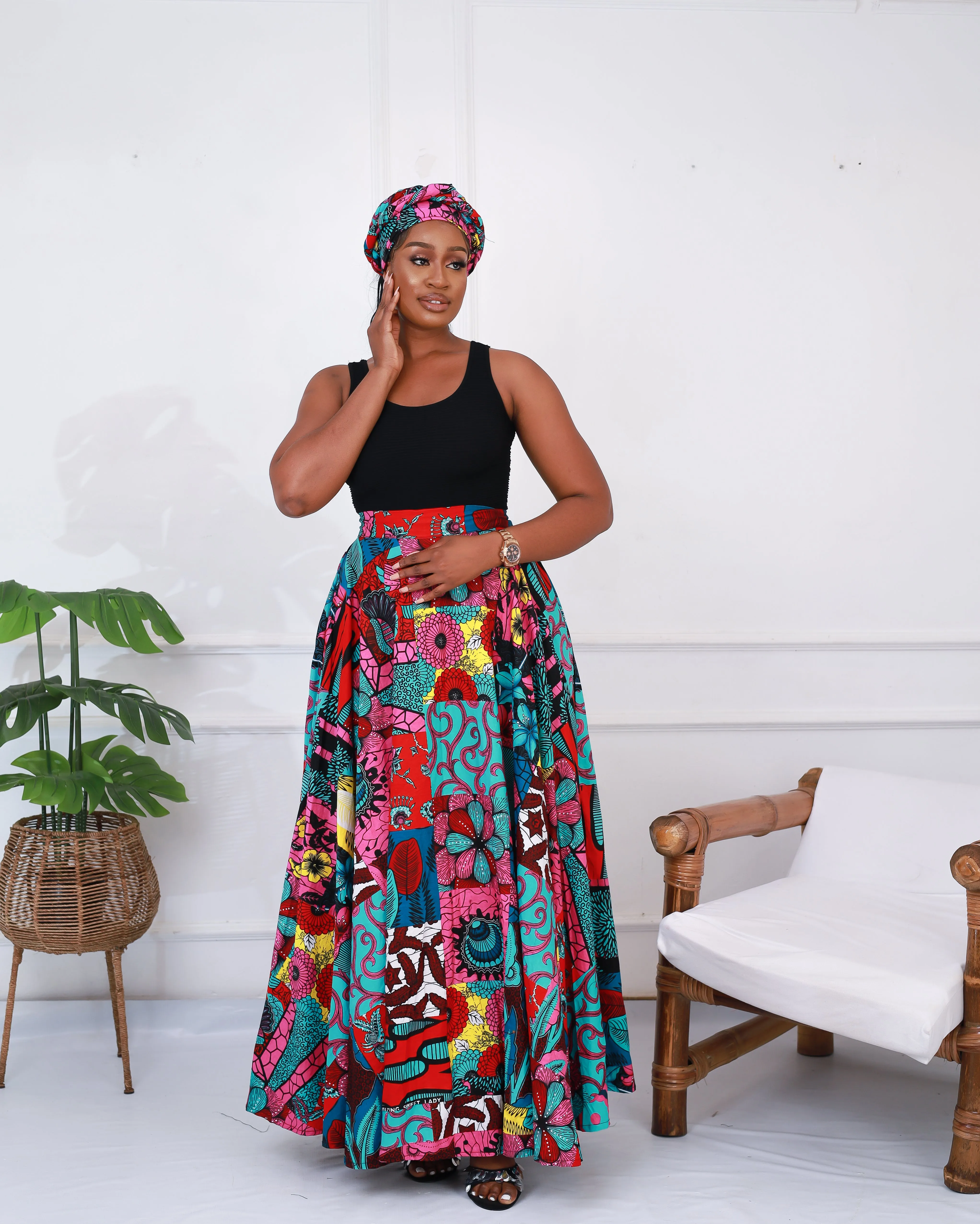 African Print Patchwork Maxi Skirt - Ofure