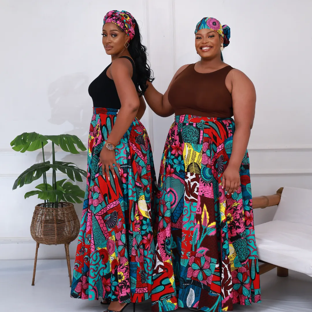 African Print Patchwork Maxi Skirt - Ofure