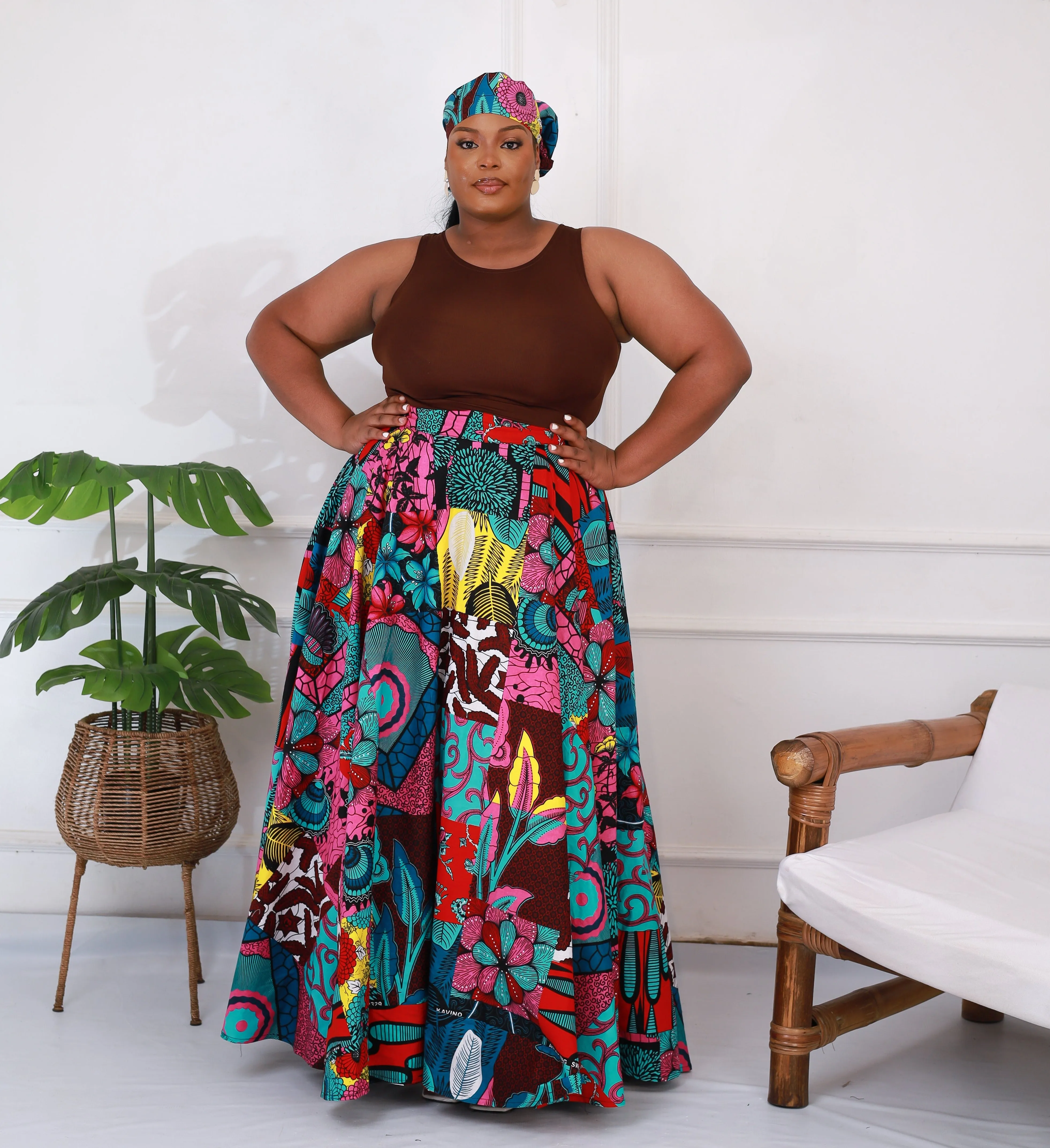 African Print Patchwork Maxi Skirt - Ofure