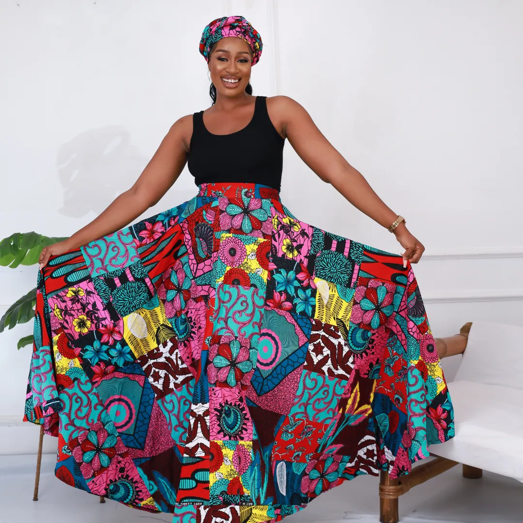 African Print Patchwork Maxi Skirt - Ofure