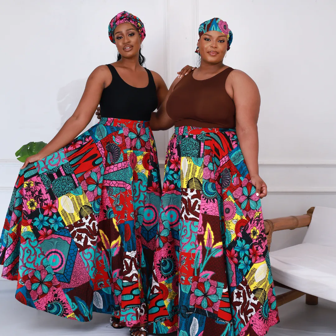 African Print Patchwork Maxi Skirt - Ofure