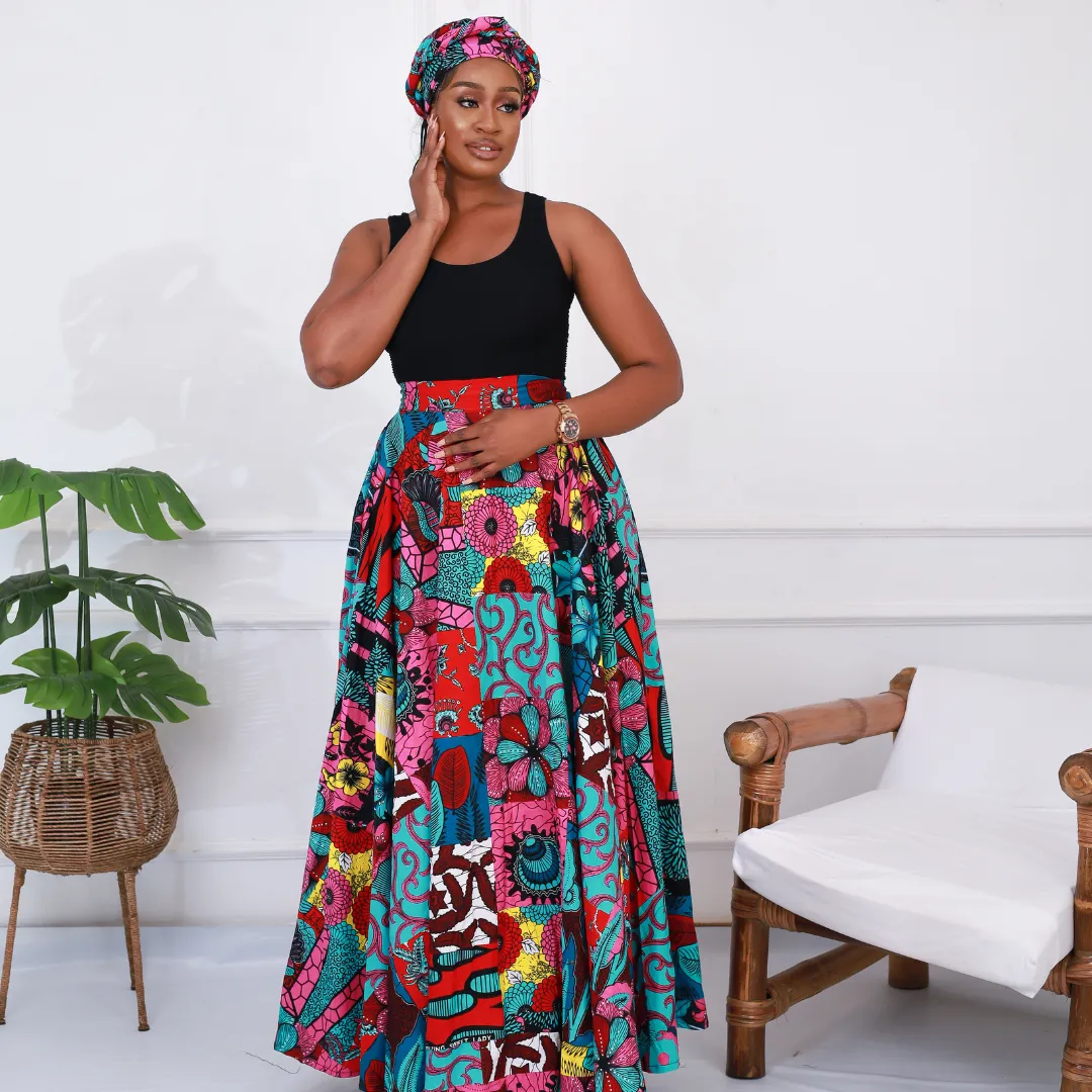 African Print Patchwork Maxi Skirt - Ofure