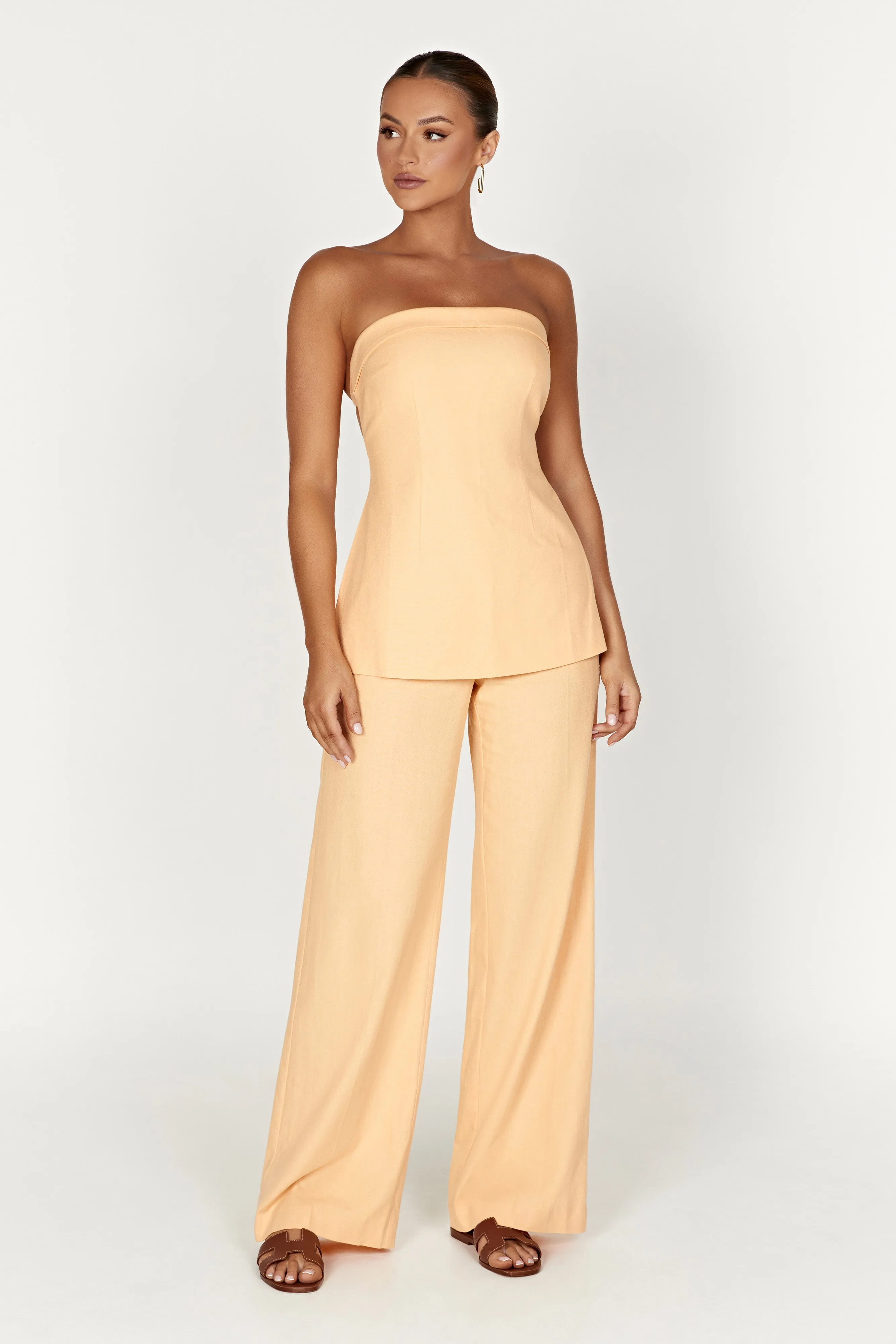 Aieleen Linen Strapless Back Tie Top - Mango