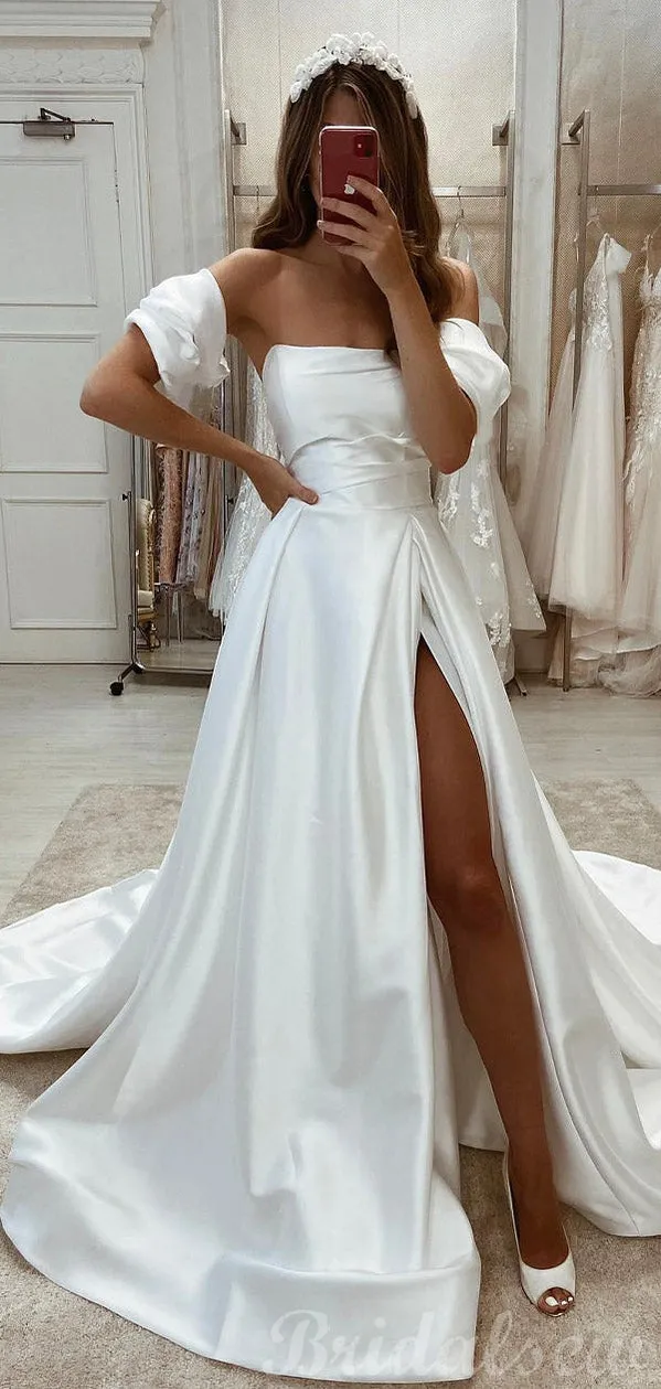 Aline Satin Simple Princess Vintage Garden Beach Long Wedding Dresses WD233