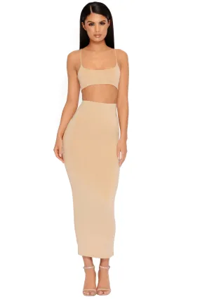 All Night Long Maxi Skirt in Beige