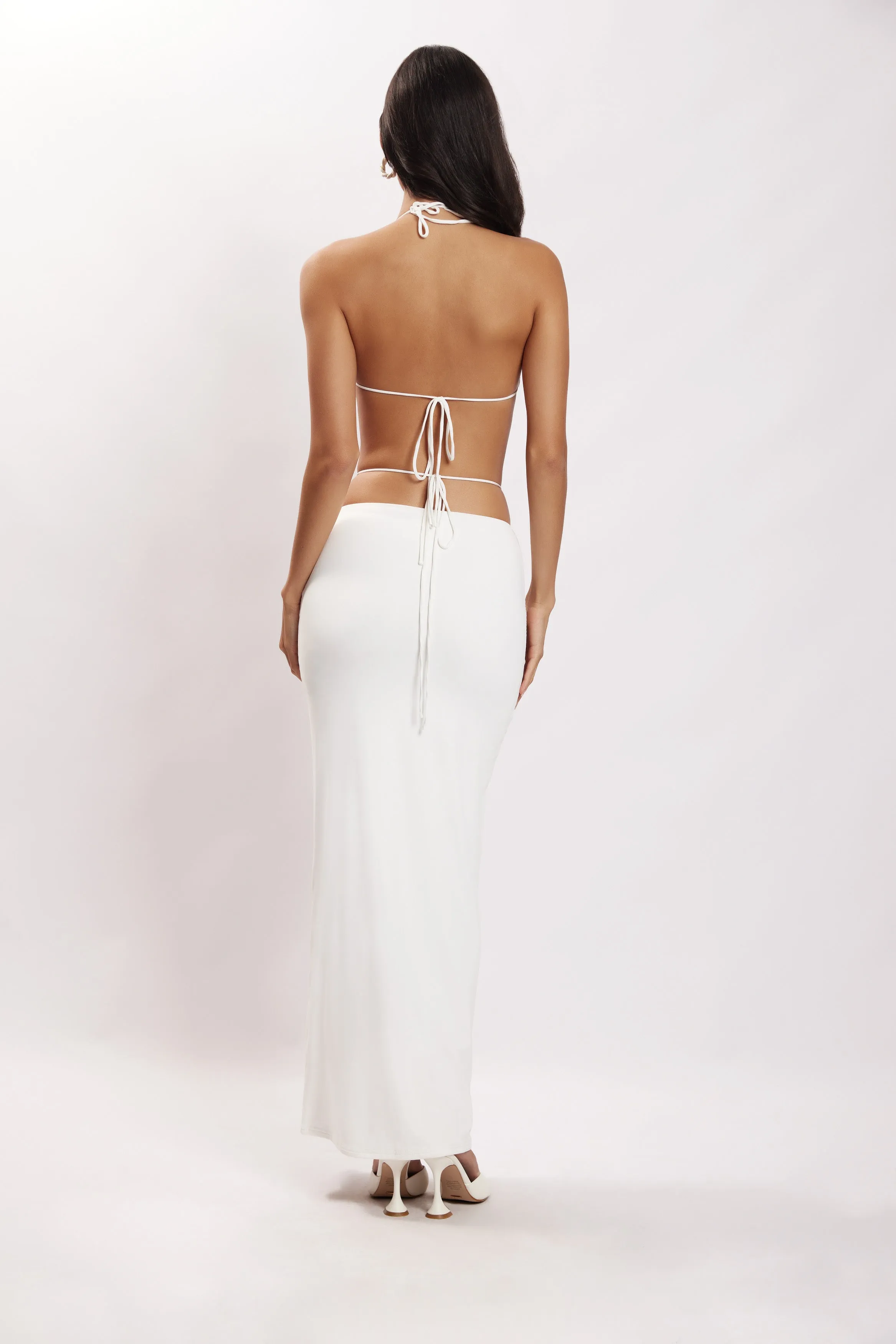 Amber Ruched Maxi Skirt - White