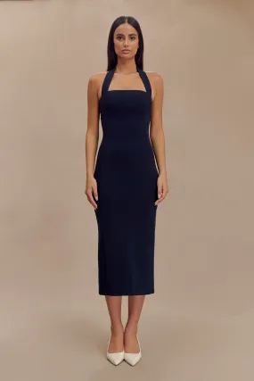 Amelita Suiting Halter Midi Dress - Navy