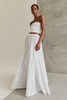 ARI WHITE LINEN TIERED MAXI SKIRT