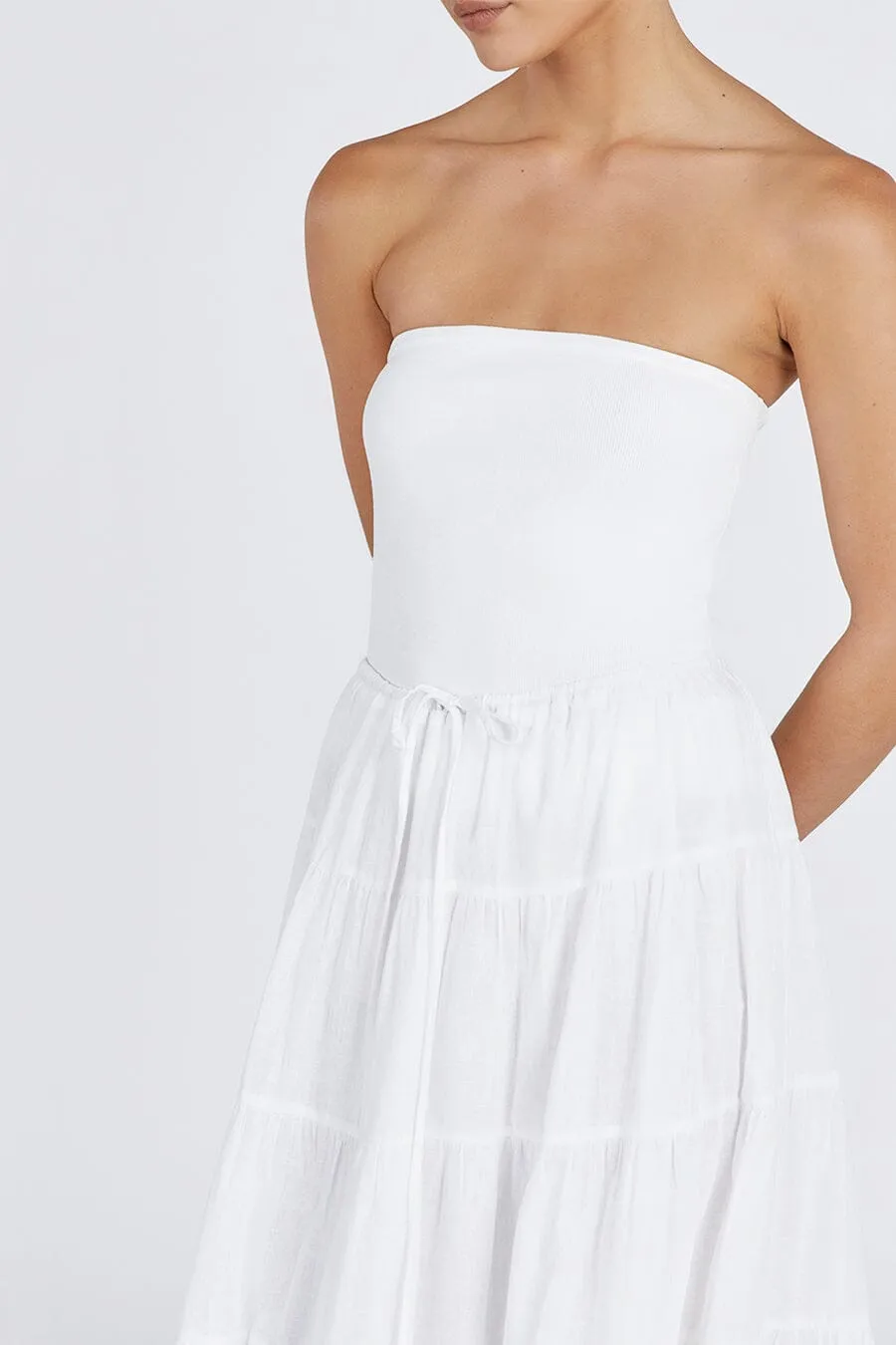 ARI WHITE LINEN TIERED MAXI SKIRT