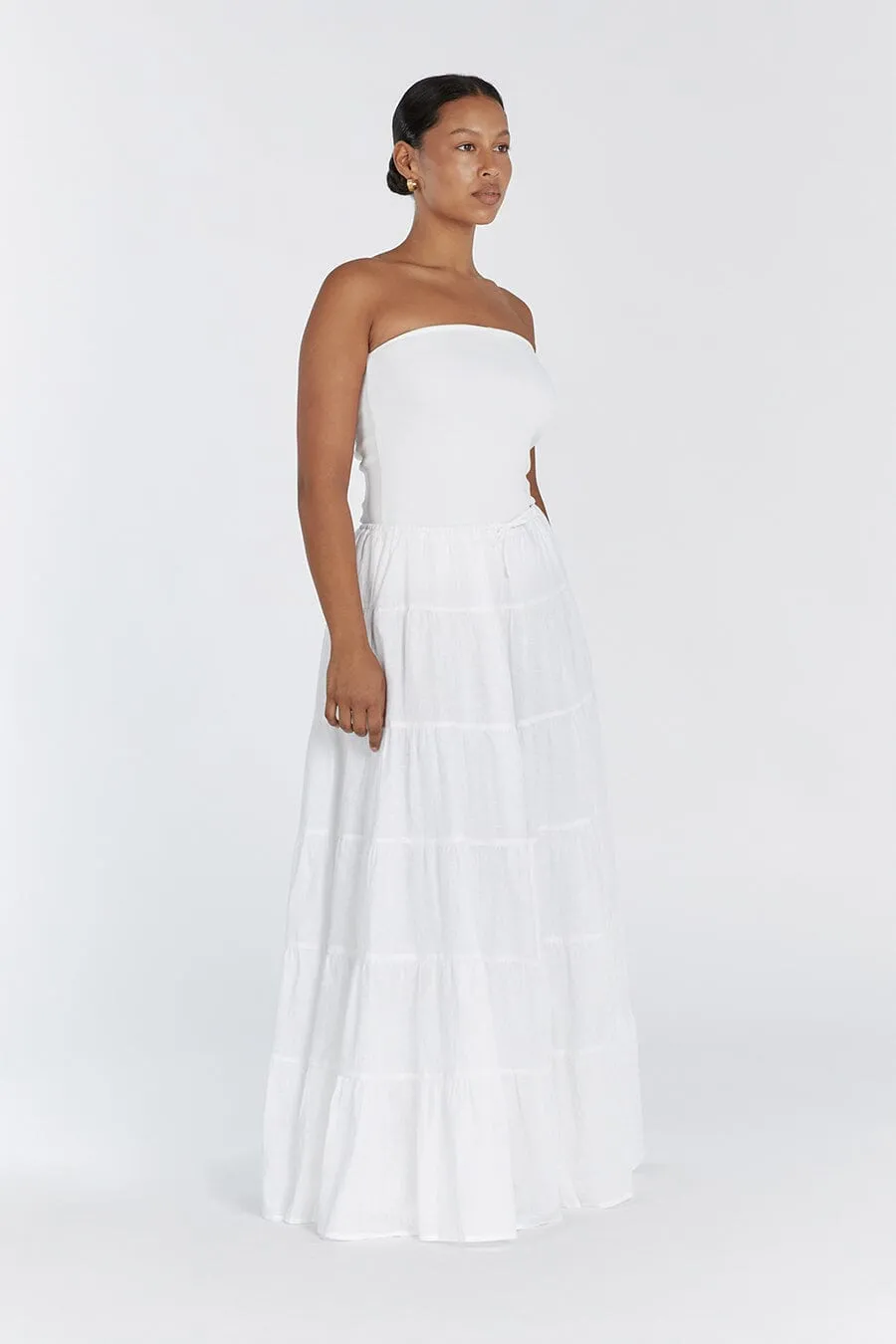 ARI WHITE LINEN TIERED MAXI SKIRT