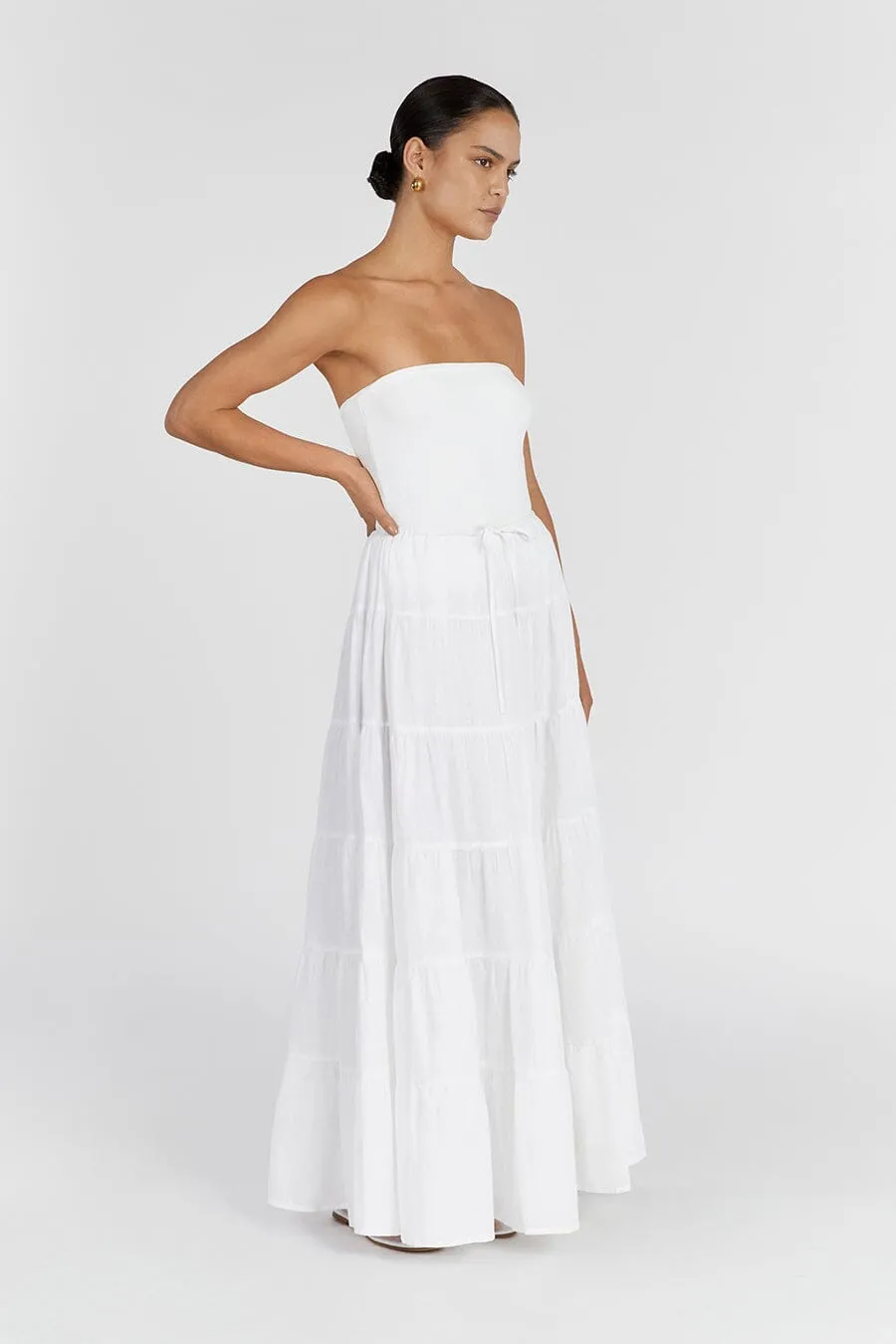 ARI WHITE LINEN TIERED MAXI SKIRT