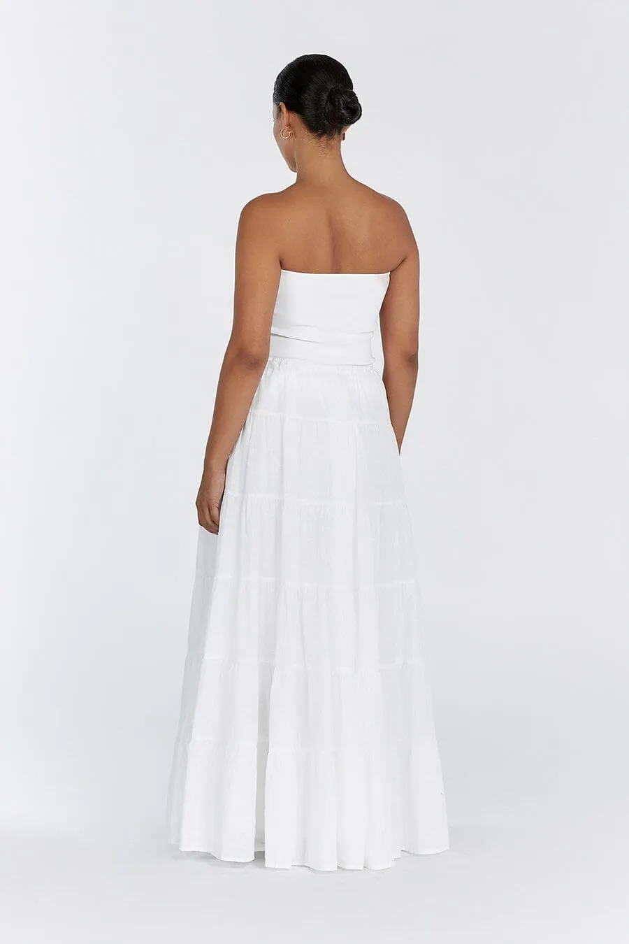 ARI WHITE LINEN TIERED MAXI SKIRT