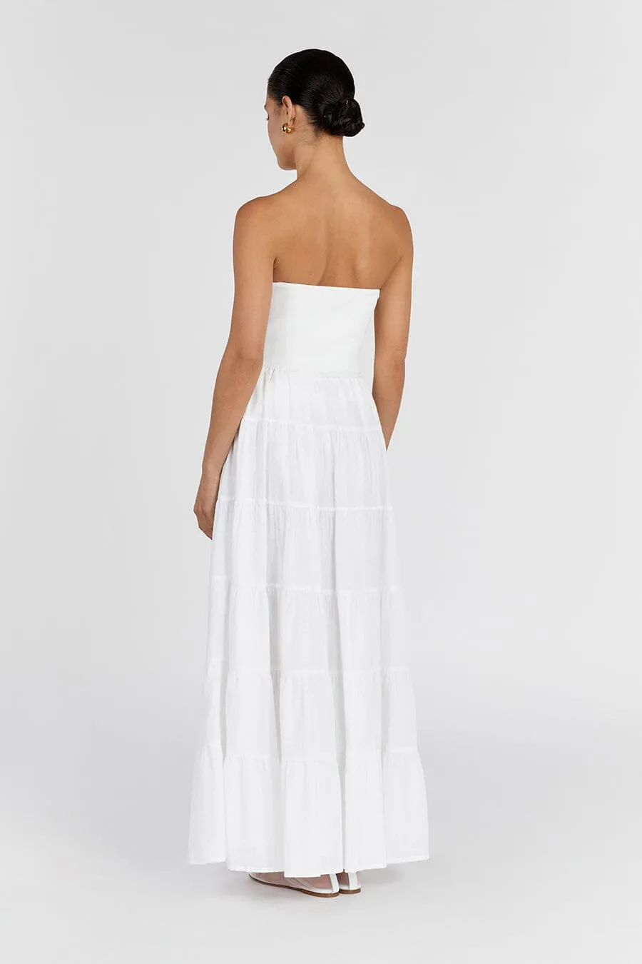 ARI WHITE LINEN TIERED MAXI SKIRT