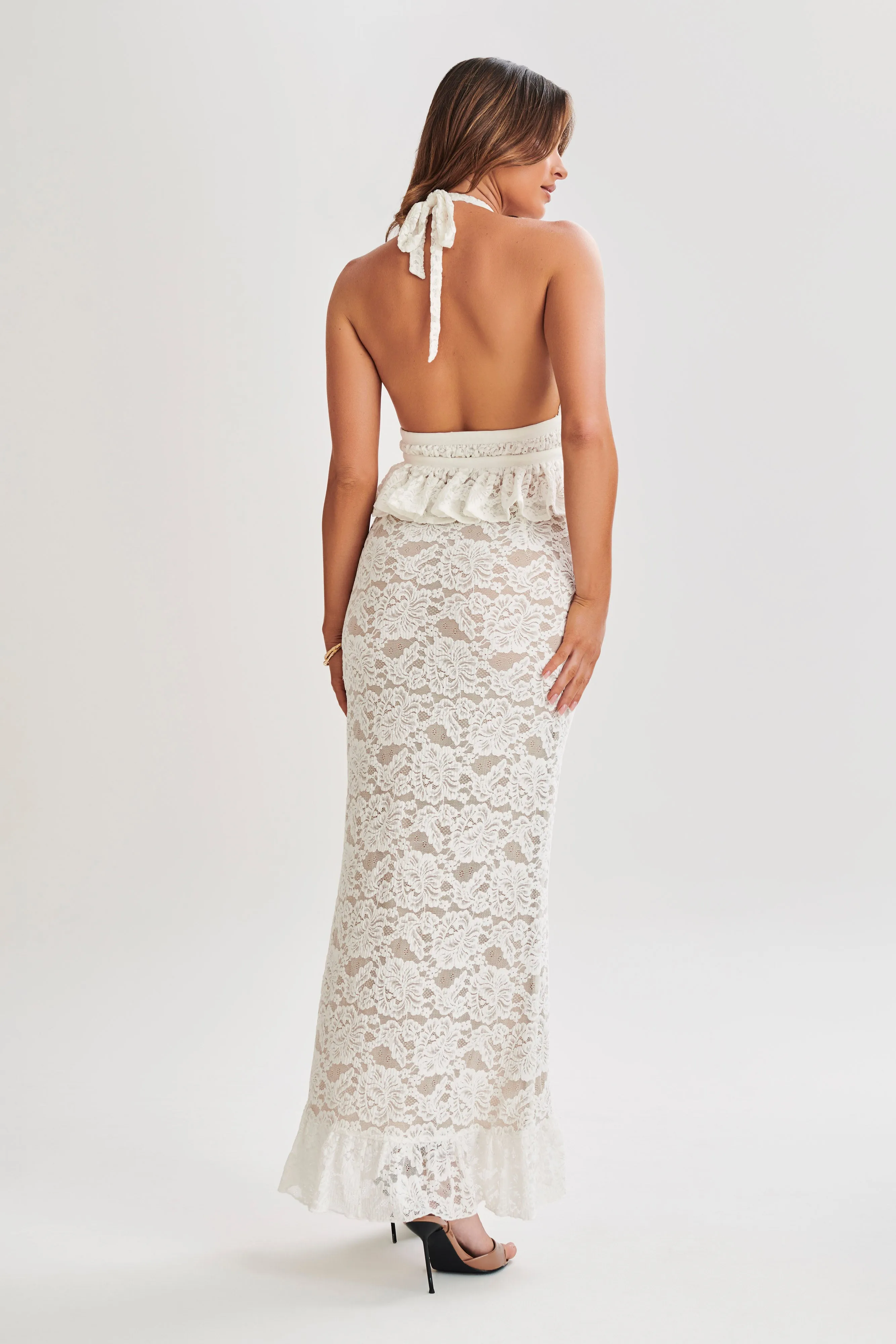 Artemis Lace Plisse Maxi Skirt - Ivory