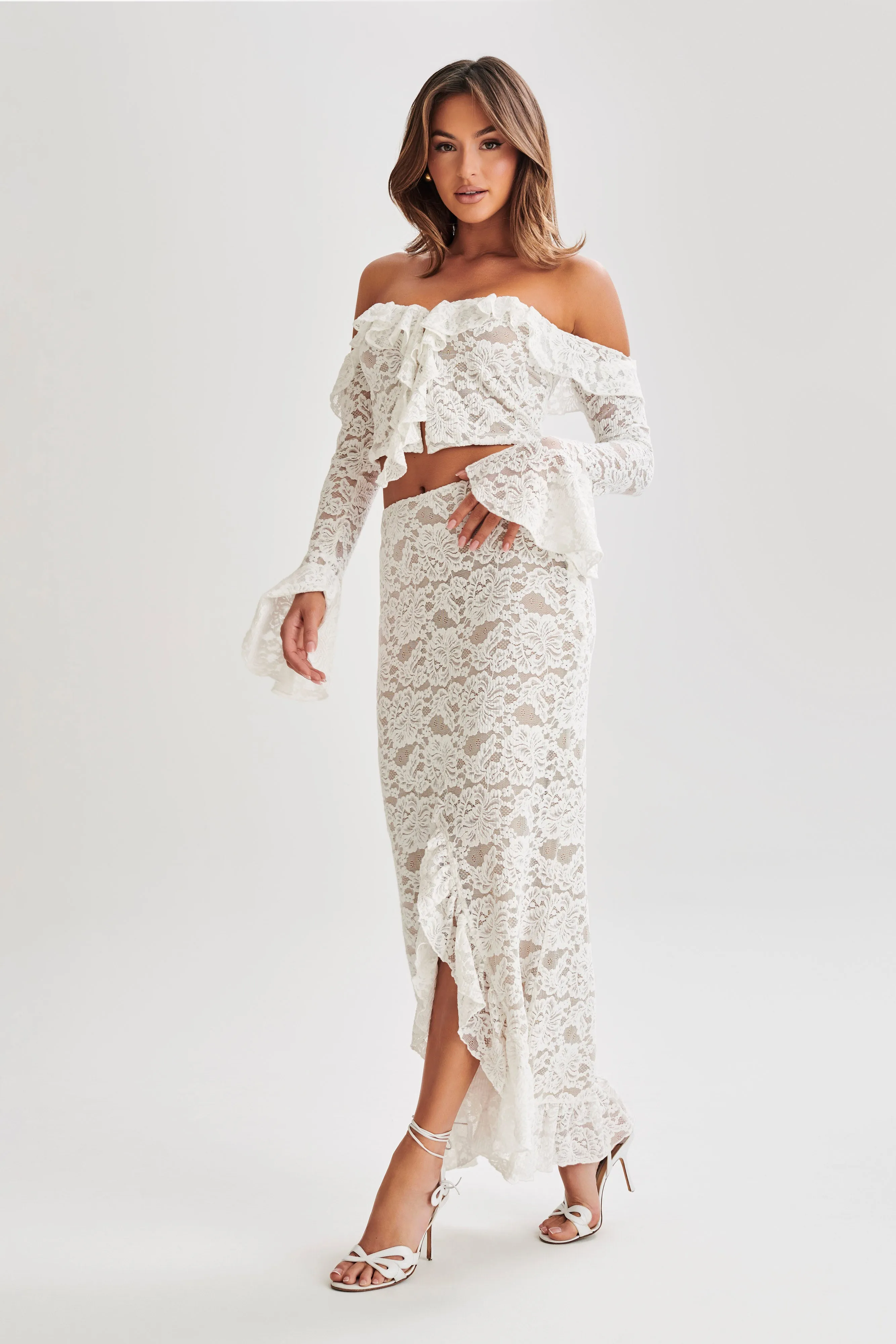 Artemis Lace Plisse Maxi Skirt - Ivory