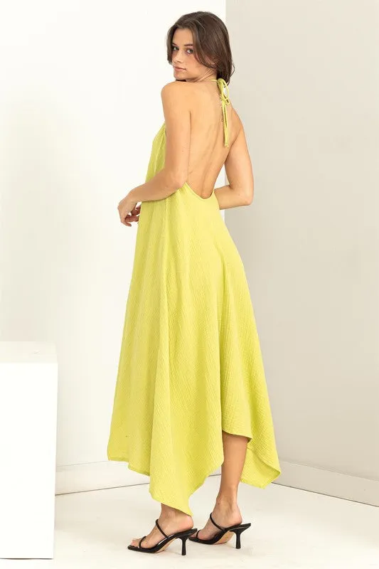 Asymmetric Halter Maxi Dress