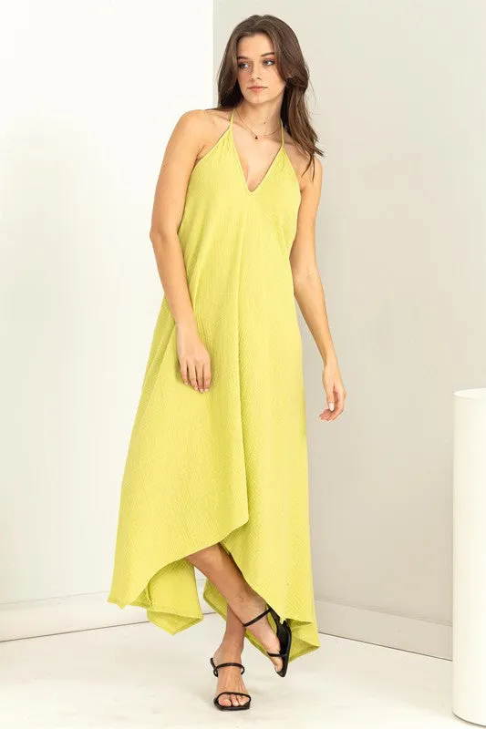 Asymmetric Halter Maxi Dress