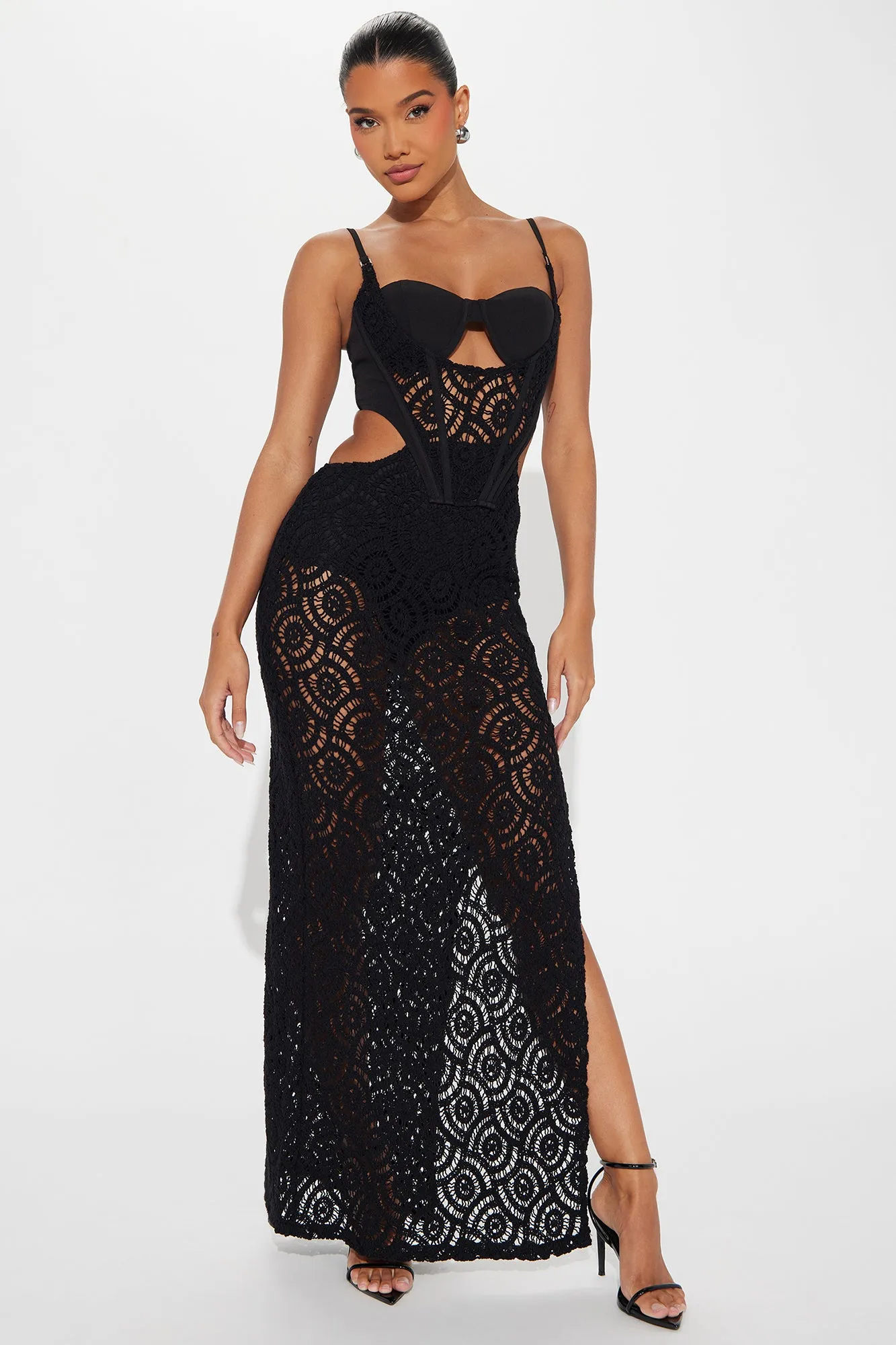 Attina Crochet Maxi Dress - Black